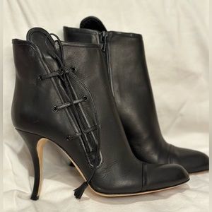 Manila Blahnik Handmade Black Leather Italian Boots Heels Size 7